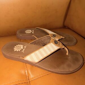Yellow Box Brown and Tan Flip Flops